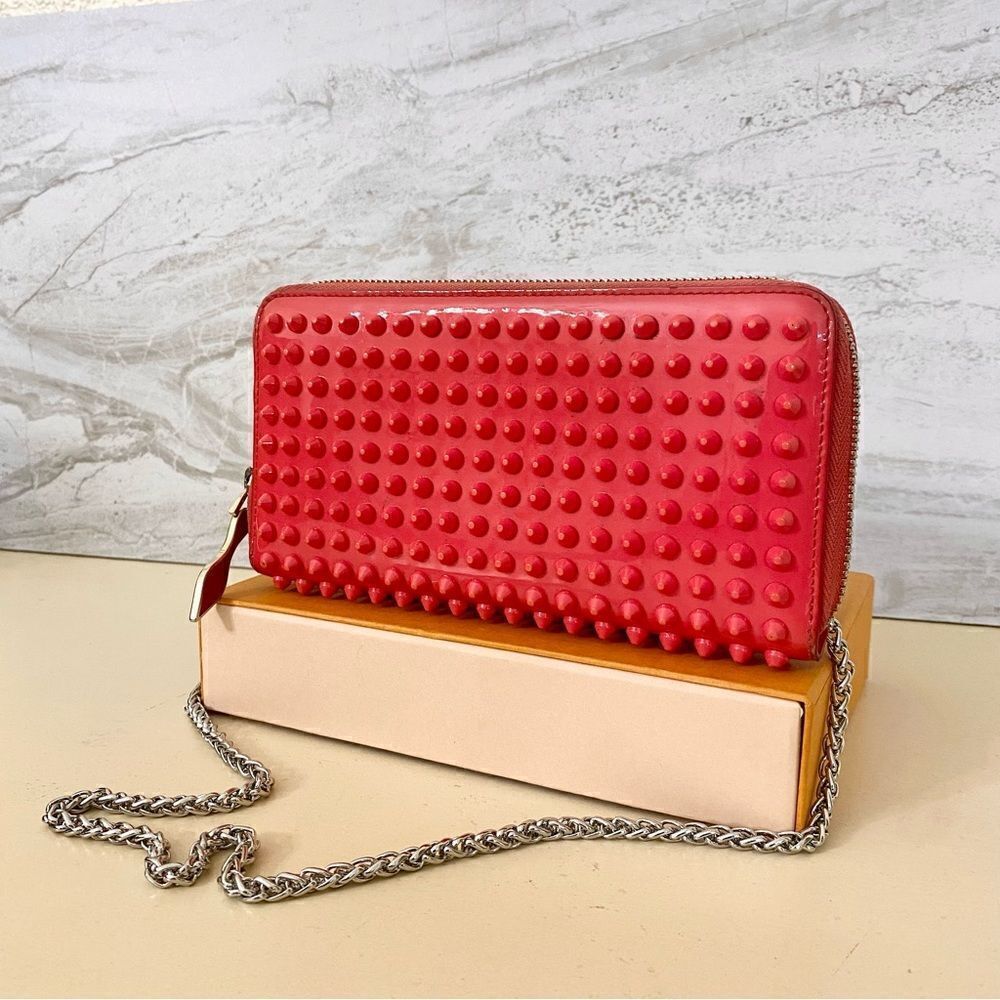 Christian Louboutin Studded Dark Pink Wallet/Crossbody Bag 